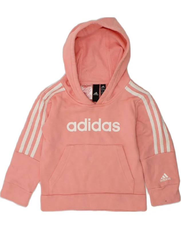 men's athletic fit sweatshirts -ADIDAS Girls Graphic Hoodie Jumper 4-5 Years Pink Cotton