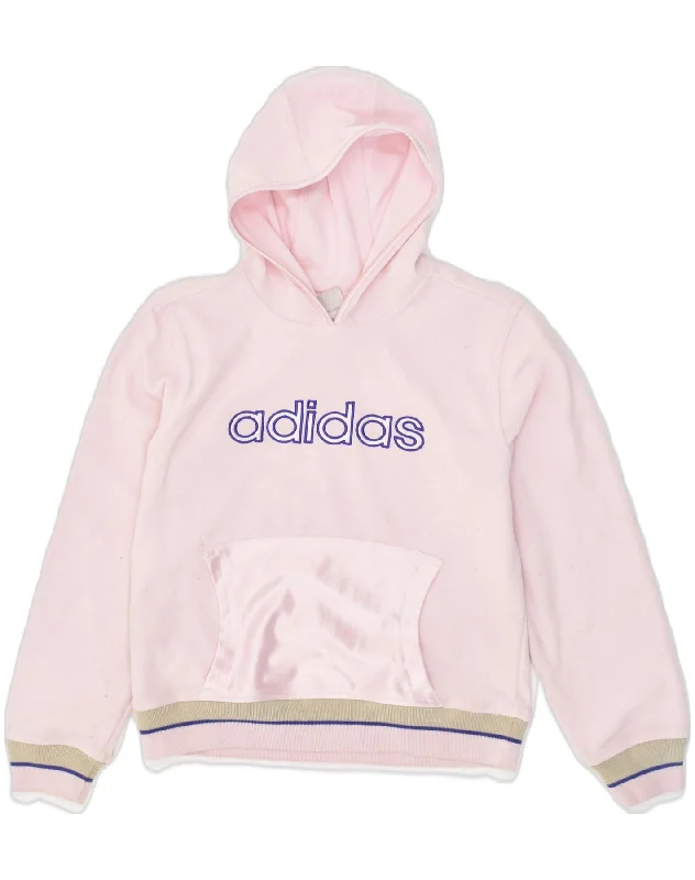 men's hoodie sweatshirt for weekend -ADIDAS Girls Graphic Hoodie Jumper UK 30/32 13-14 Years Pink Polyester