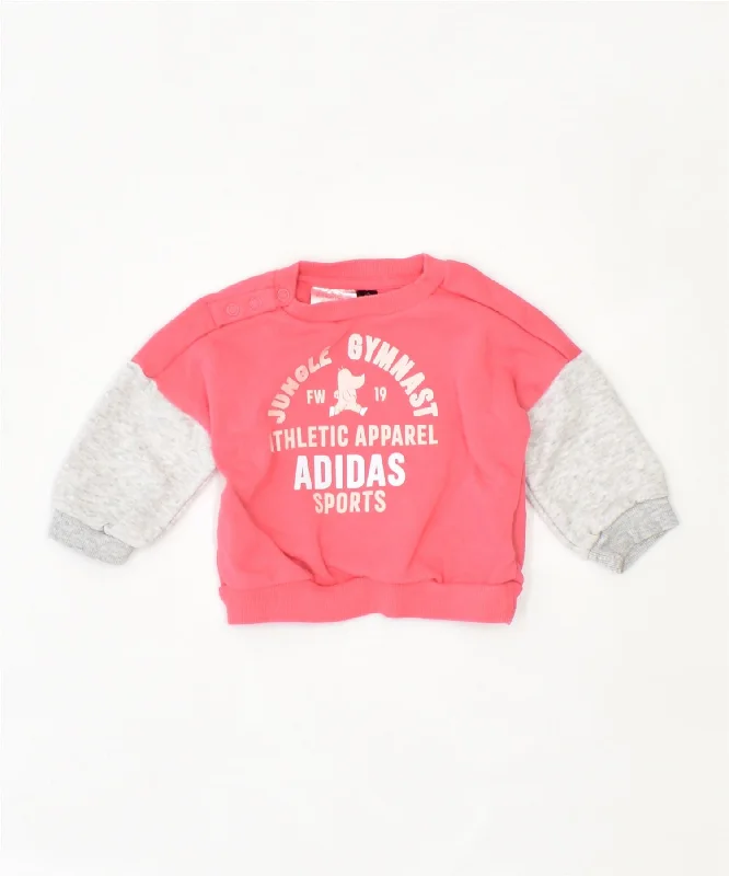 men's versatile hoodies -ADIDAS Girls Graphic Sweatshirt Jumper 0-3 Months Pink Polyester