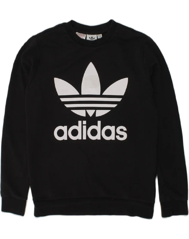 men's zip-up hoodies for winter -ADIDAS Girls Graphic Sweatshirt Jumper 11-12 Years Black Cotton