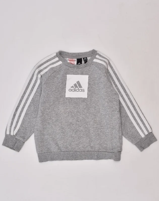 men's casual hoodies -ADIDAS Girls Graphic Sweatshirt Jumper 4-5 Years Grey Cotton