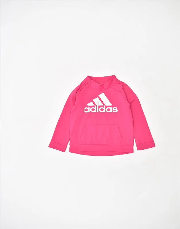 men's hoodie for snowboarding -ADIDAS Girls Graphic Sweatshirt Jumper 5-6 Years Pink Polyester