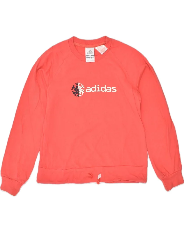 men's graphic hoodies for streetwear -ADIDAS Girls Graphic Sweatshirt Jumper 9-10 Years Orange Cotton