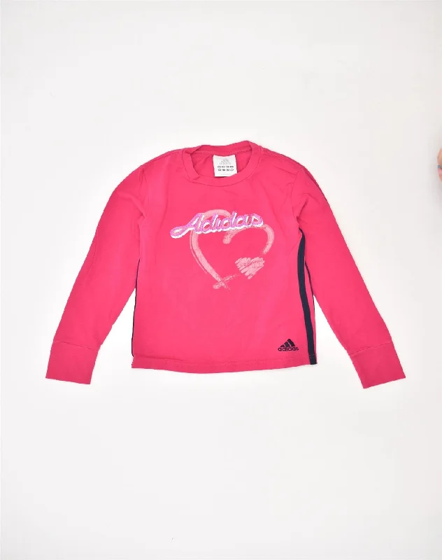 men's pullover sweatshirts -ADIDAS Girls Graphic Sweatshirt Jumper 9-10 Years Pink Cotton