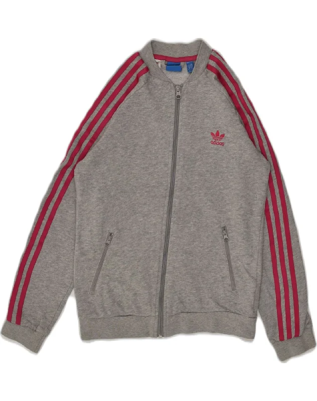 men's insulated winter jackets -ADIDAS Girls Graphic Tracksuit Top Jacket 11-12 Years Grey Cotton