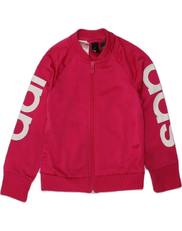 men's lightweight jackets for travel -ADIDAS Girls Graphic Tracksuit Top Jacket 5-6 Years Pink Polyester