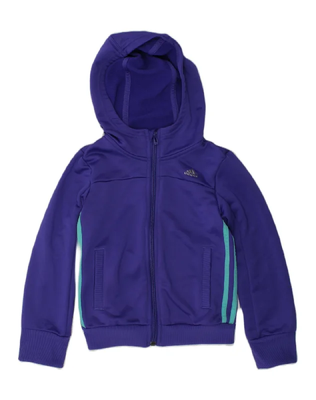 men's slim-fit jackets -ADIDAS Girls Hooded Tracksuit Top Jacket 7-8 Years XS Purple Polyester