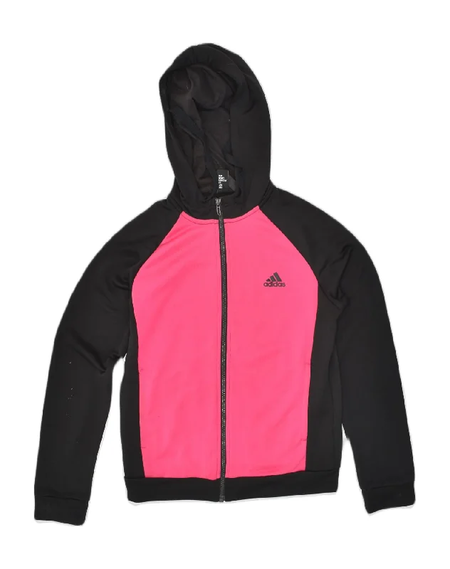 men's parka jackets with fur -ADIDAS Girls Hooded Tracksuit Top Jacket 9-10 Years Small Black