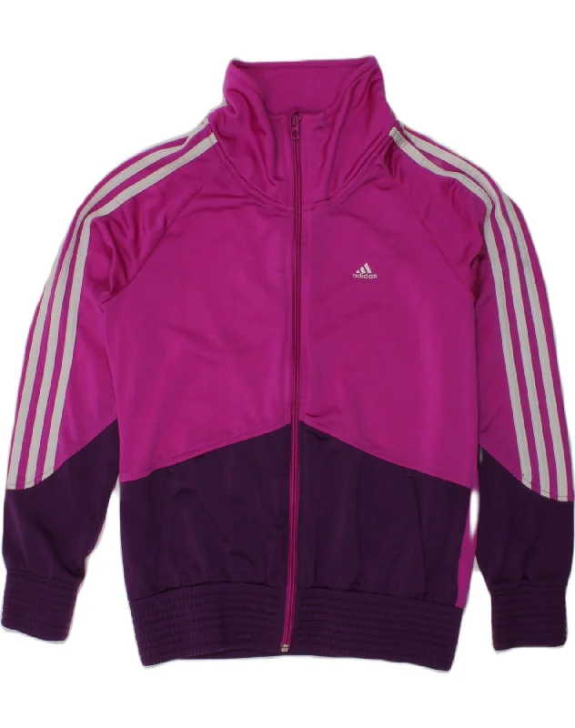 men's bomber jacket with patches -ADIDAS Girls Tracksuit Top Jacket 14-15 Years Pink Colourblock Polyester