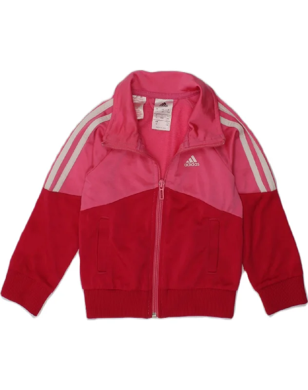 men's outdoor adventure jackets -ADIDAS Girls Tracksuit Top Jacket 3-4 Years Pink Colourblock Polyester