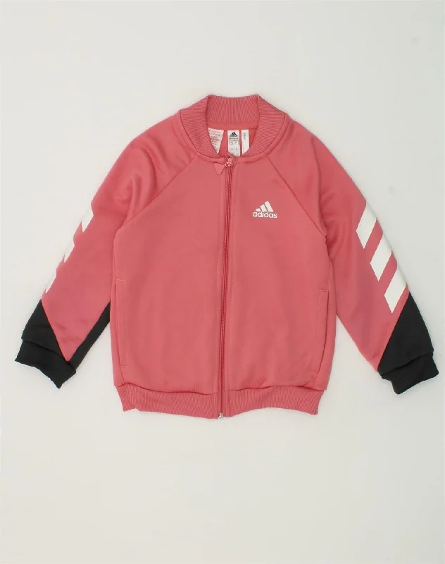 men's rain jackets -ADIDAS Girls Tracksuit Top Jacket 3-4 Years Pink Polyester