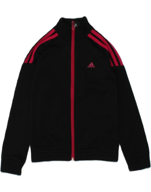 men's athletic jackets -ADIDAS Girls Tracksuit Top Jacket 7-8 Years Black Polyester