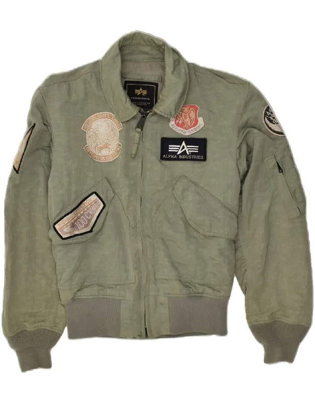 men's classic leather jackets -ALPHA INDUSTRIES Mens Flight Aviator Jacket UK 34 XS Khaki Nylon