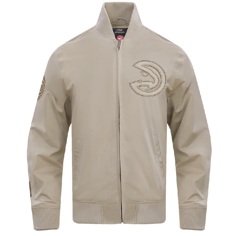 men's denim jackets -NBA ATLANTA HAWKS NEUTRAL TWILL JACKET (TAUPE)