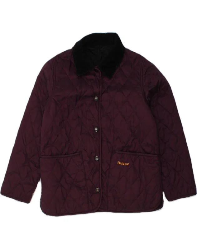 men's jacket with hoodie -BARBOUR Girls Quilted Jacket 6-7 Years Purple Polyamide