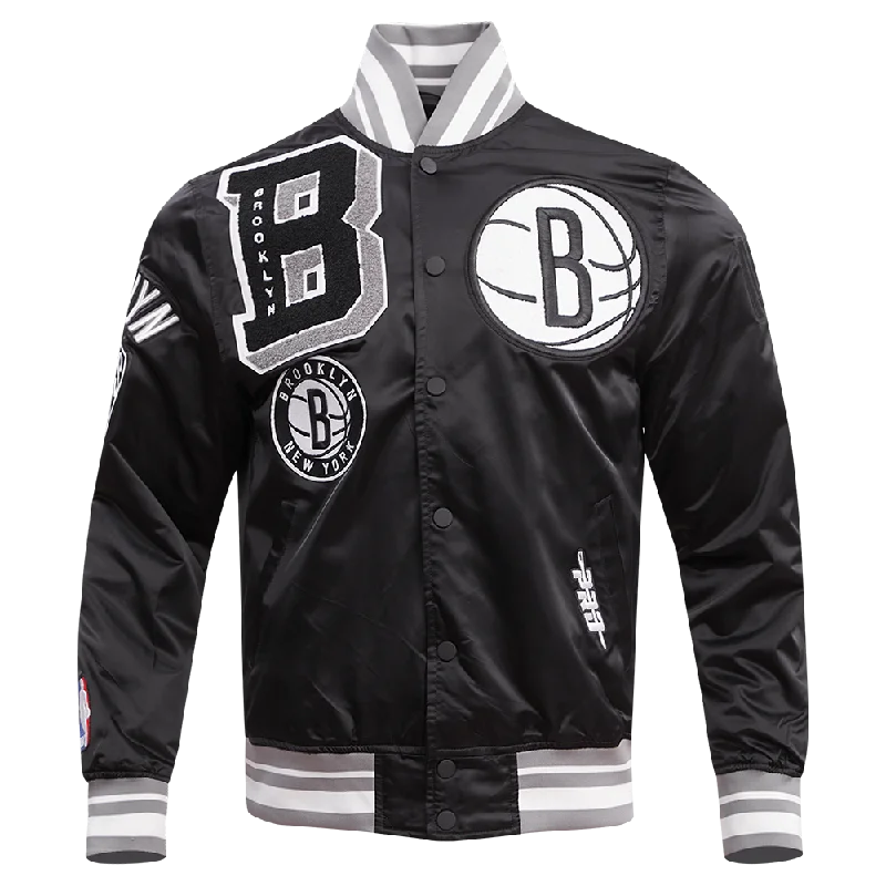 men's military jackets -NBA BROOKLYN NETS MASHUP MEN'S RIB SATIN JACKET (BLACK/GRAY)