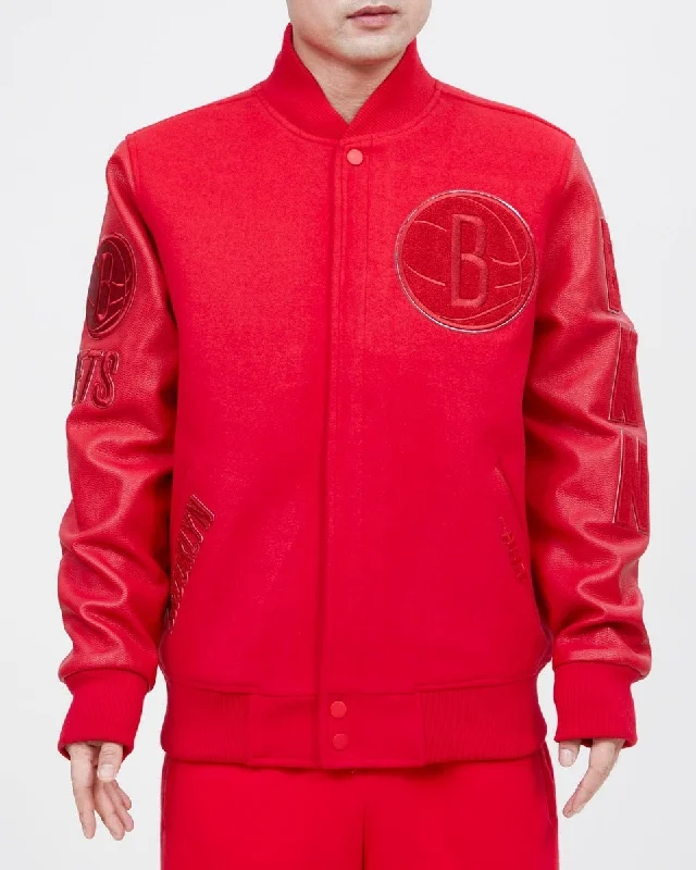 men's hooded jackets -NBA BROOKLYN NETS CLASSIC TRIPLE RED WOOL MEN'S VARSITY JACKET (TRIPLE RED)