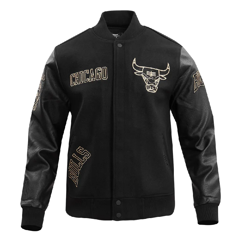 men's parka jackets with fur -NBA CHICAGO BULLS BLACK & GOLD MEN'S WOOL VARSITY JACKET (JET BLACK)