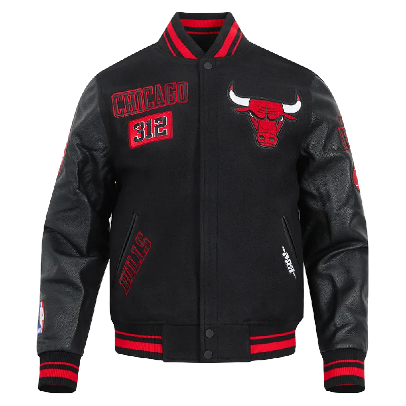 men's rainproof jackets for hiking -NBA CHICAGO BULLS AREA CODE MEN'S RIB WOOL VARSITY JACKET (BLACK/RED/BLACK)