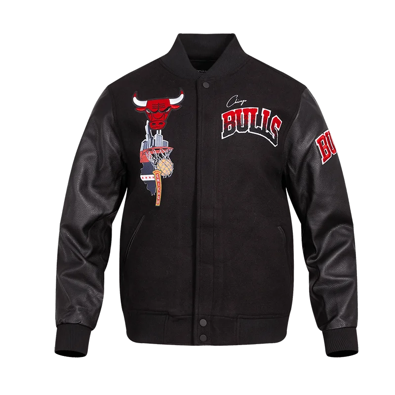 men's insulated winter jackets -NBA CHICAGO BULLS HOMETOWN WOOL MEN'S VARSITY JACKET (BLACK)