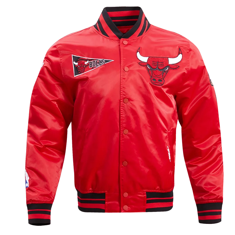 men's lightweight jackets -NBA CHICAGO BULLS RETRO CLASSIC MEN'S RIB SATIN JACKET (RED/BLACK)