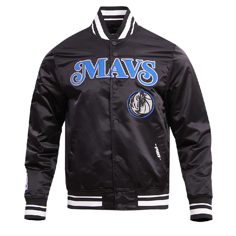 men's parkas -NBA DALLAS MAVERICKS CHEST MEN'S RIB SATIN JACKET (BLACK)