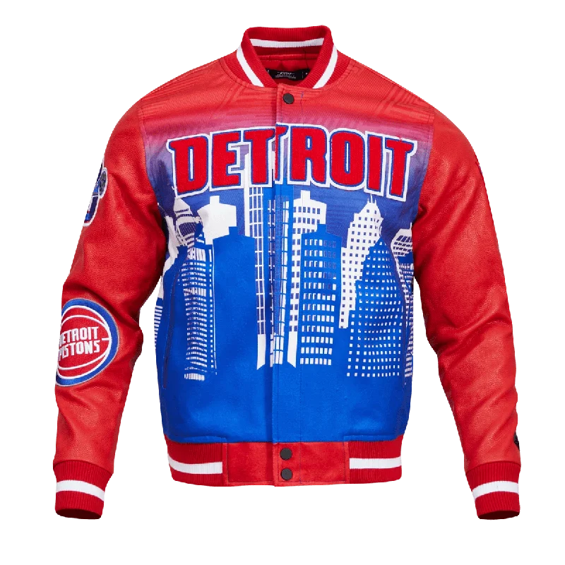 men's classic jackets -NBA DETROIT PISTONS REMIX VARSITY MEN'S JACKET (RED)