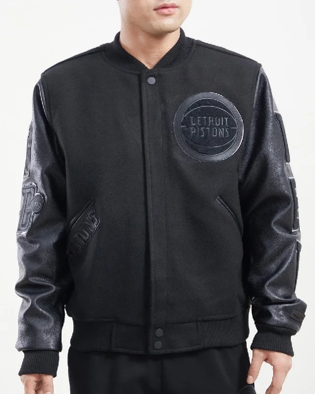 men's down-filled jackets -NBA DETROIT PISTONS TRIPLE BLACK WOOL MEN'S VARSITY JACKET (TRIPLE BLACK)