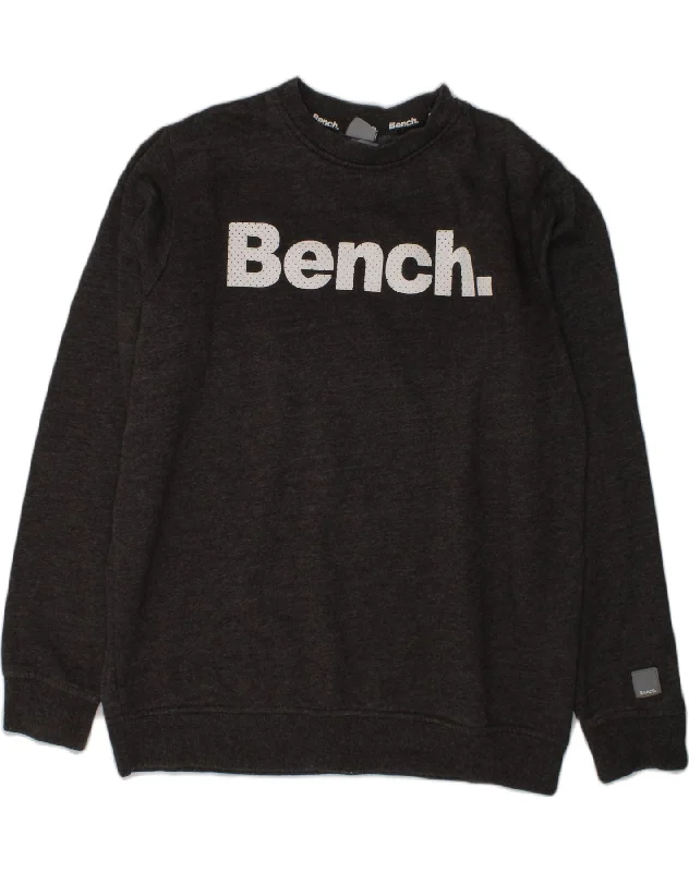 men's cotton hoodies -BENCH Boys Graphic Sweatshirt Jumper 12-13 Years Grey Cotton