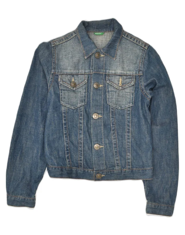 men's tailored jackets -BENETTON Girls Denim Jacket 11-12 Years XL Blue Cotton