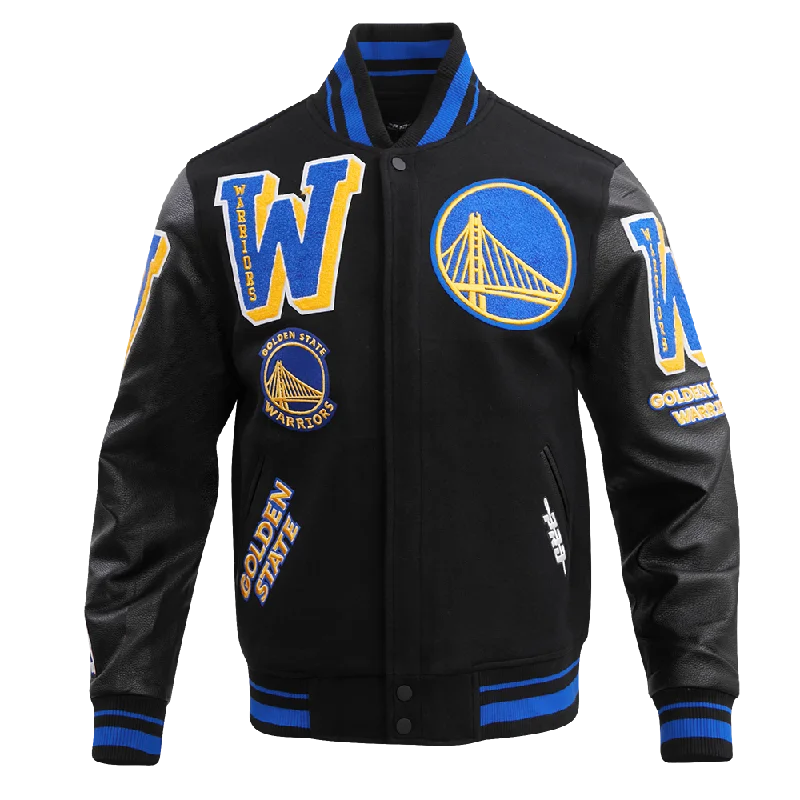 men's travel jackets -NBA GOLDEN STATE WARRIORS MASHUP MEN'S RIB WOOL VARSITY JACKET (BLACK/ROYAL BLUE/BLACK)