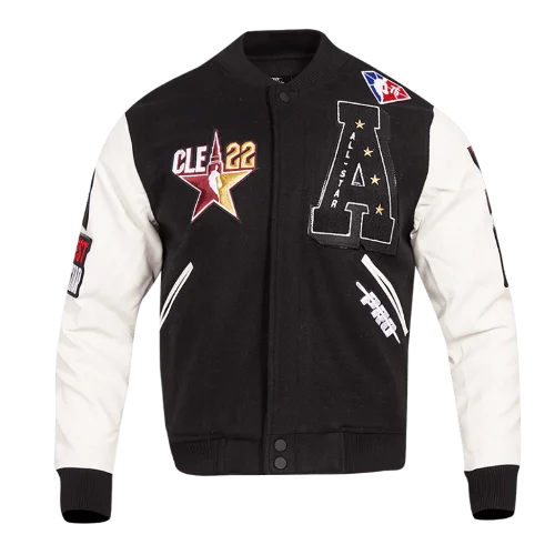 men's zip-up jackets -NBA HBCU ALL STAR EAST/WEST LOGO MEN'S VARSITY JACKET (BLACK/WHITE)