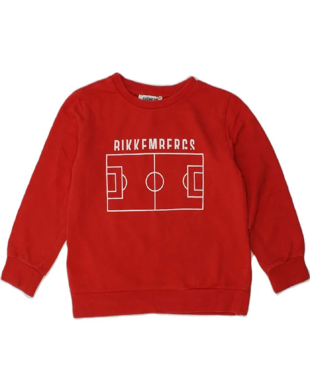 men's hoodie for gym -BIKKEMBERGS Boys Graphic Sweatshirt Jumper 2-3 Years Red Cotton