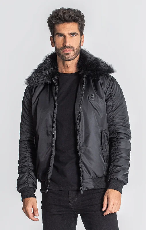 men's quilted jackets for winter -Black Hollywood Bomber Jacket