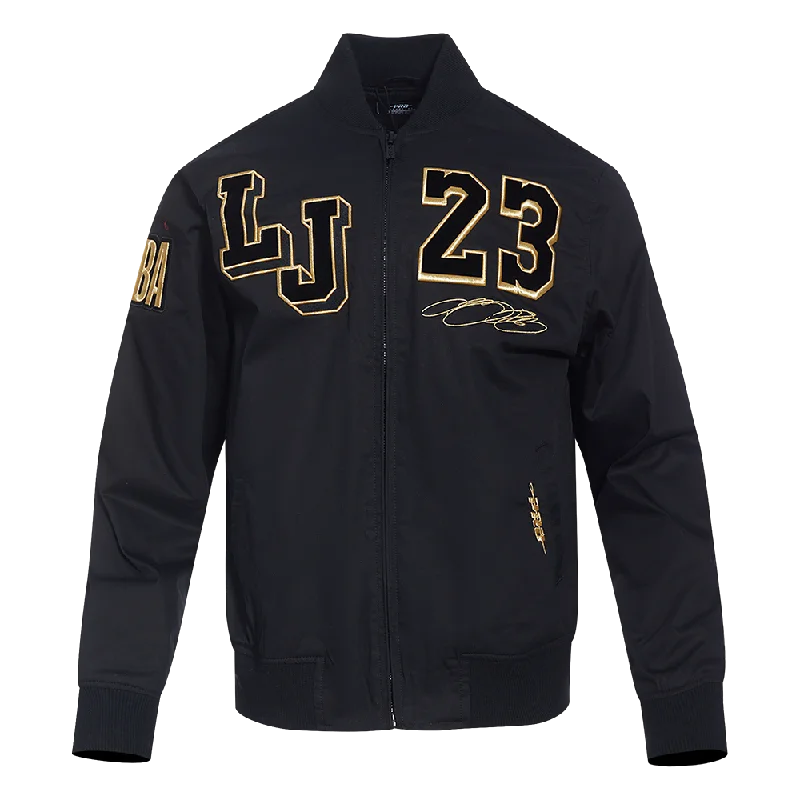 men's tailored outdoor jackets -NBA LOS ANGELES LAKERS LEBRON JAMES #23 ACCOLADES MEN'S TWILL  JACKET (BLACK)