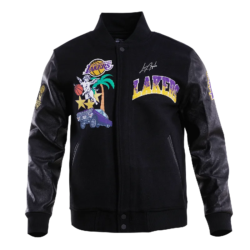 men's classic leather jackets -NBA LOS ANGELES LAKERS GRADIENT LOGO MEN'S VARSITY JACKET (BLACK)