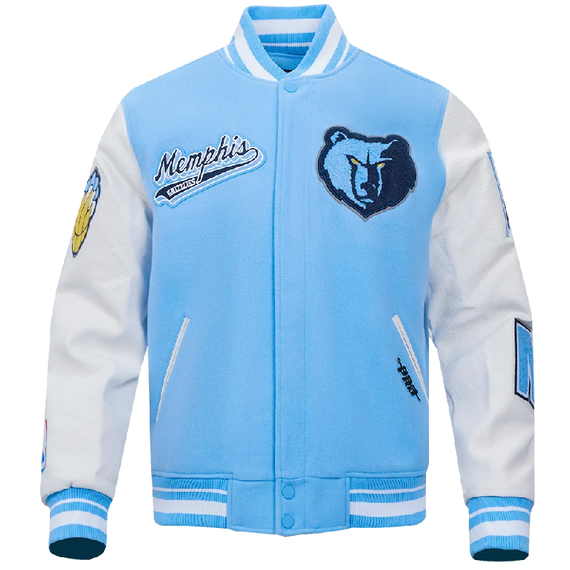 men's lightweight puffer jackets -NBA MEMPHIS GRIZZLIES SCRIPT TAIL MEN'S RIB WOOL VARSITY JACKET (UNIVERSITY BLUE/WHITE)