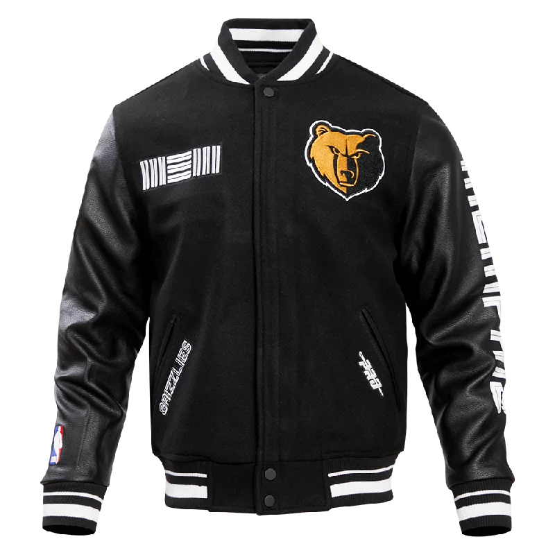 men's winter coats with fur -NBA MEMPHIS GRIZZLIES MEN'S CHEST RIB WOOL VARSITY JACKET (BLACK)