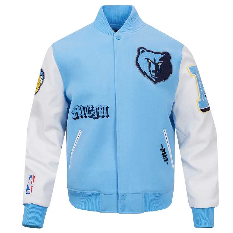 men's varsity jackets -NBA MEMPHIS GRIZZLIES OLD ENGLISH MEN'S RIB WOOL VARSITY JACKET (UNIVERSITY BLUE/WHITE)