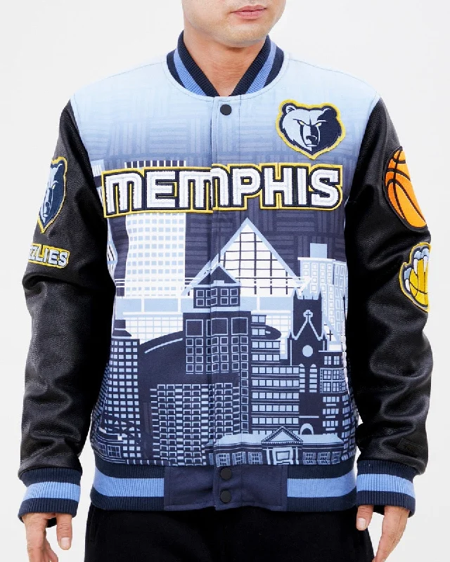 men's lightweight puffer jackets -NBA MEMPHIS GRIZZLIES REMIX VARSITY MEN'S JACKET (BLUE)