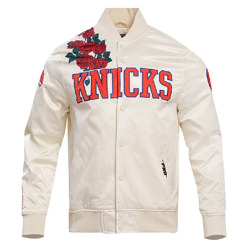 men's rain-resistant jackets -NBA NEW YORK KNICKS ROSES MEN'S SATIN JACKET (EGGSHELL / MULTI)