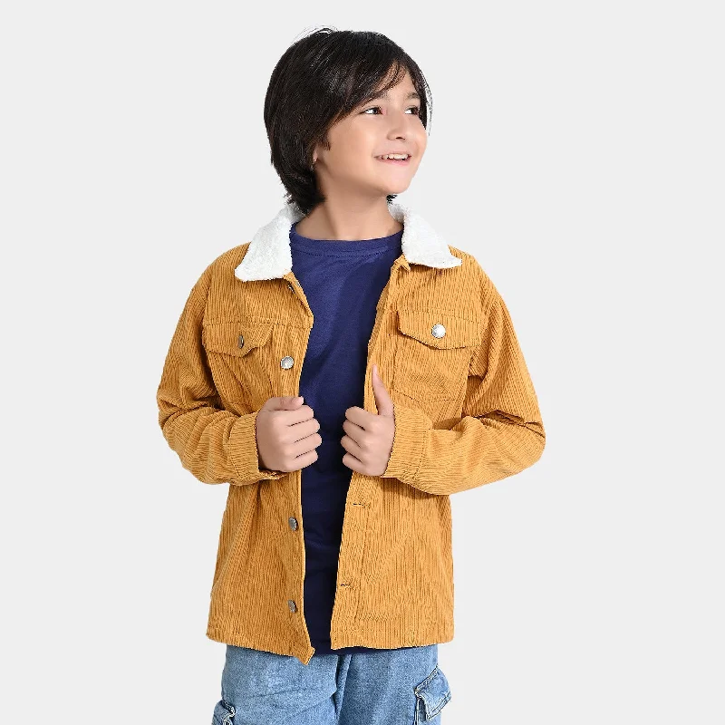 men's down jackets -Boys Corduroy Woven Jacket-Musturd