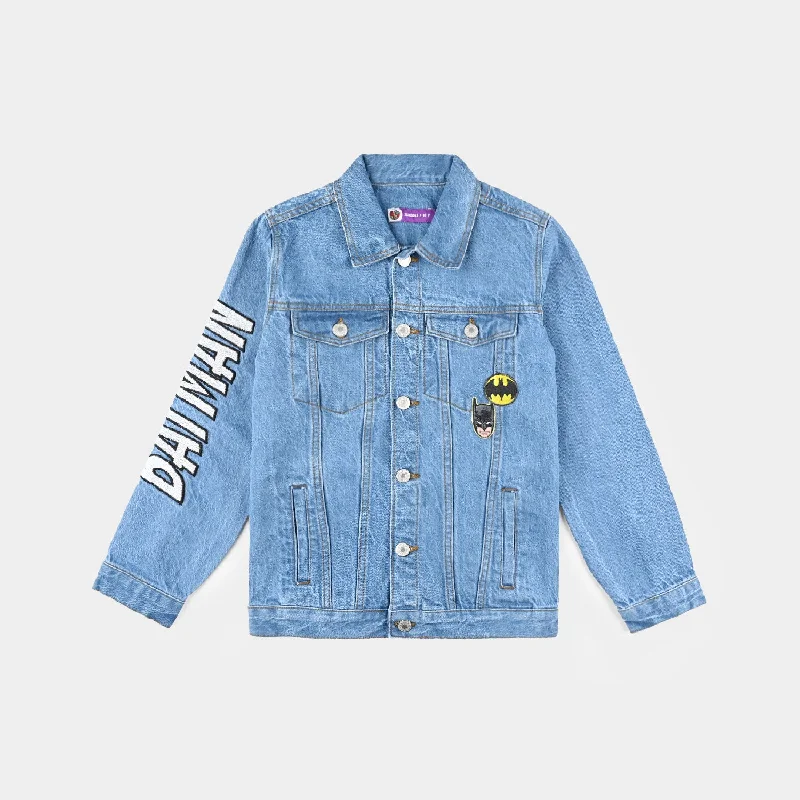 men's winter jackets -Boys Denim rigid Woven Jacket-Mid Blue