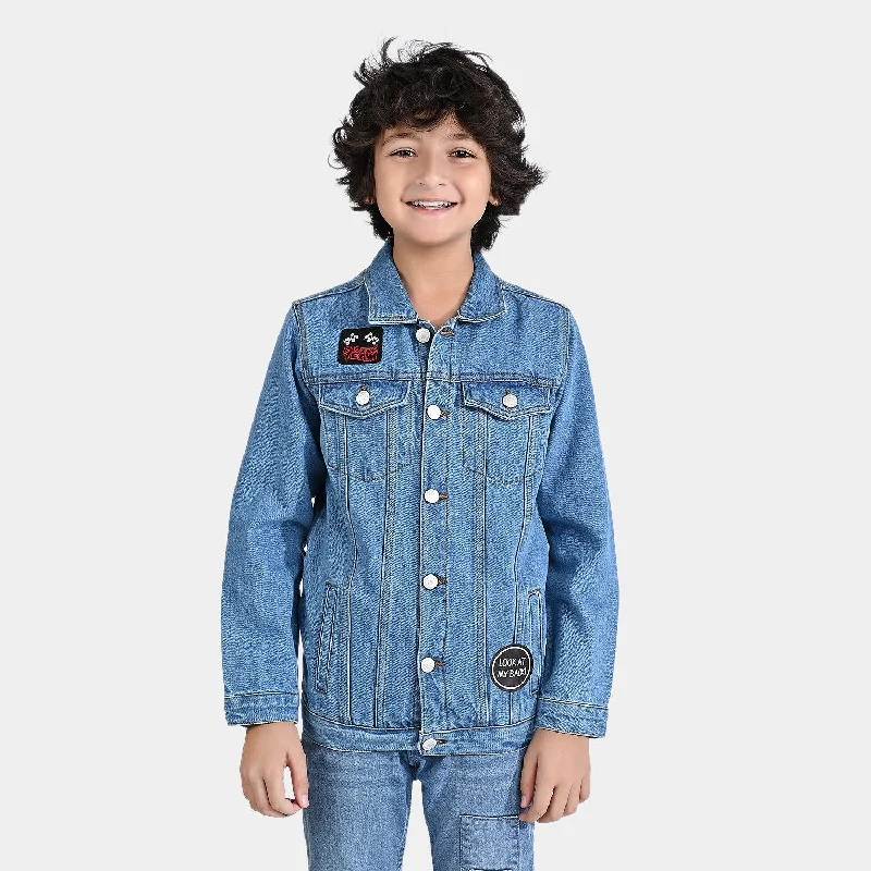 men's lightweight puffer jackets -Boys Denim rigid Woven Jacket Hot Wheels-LT.Blue