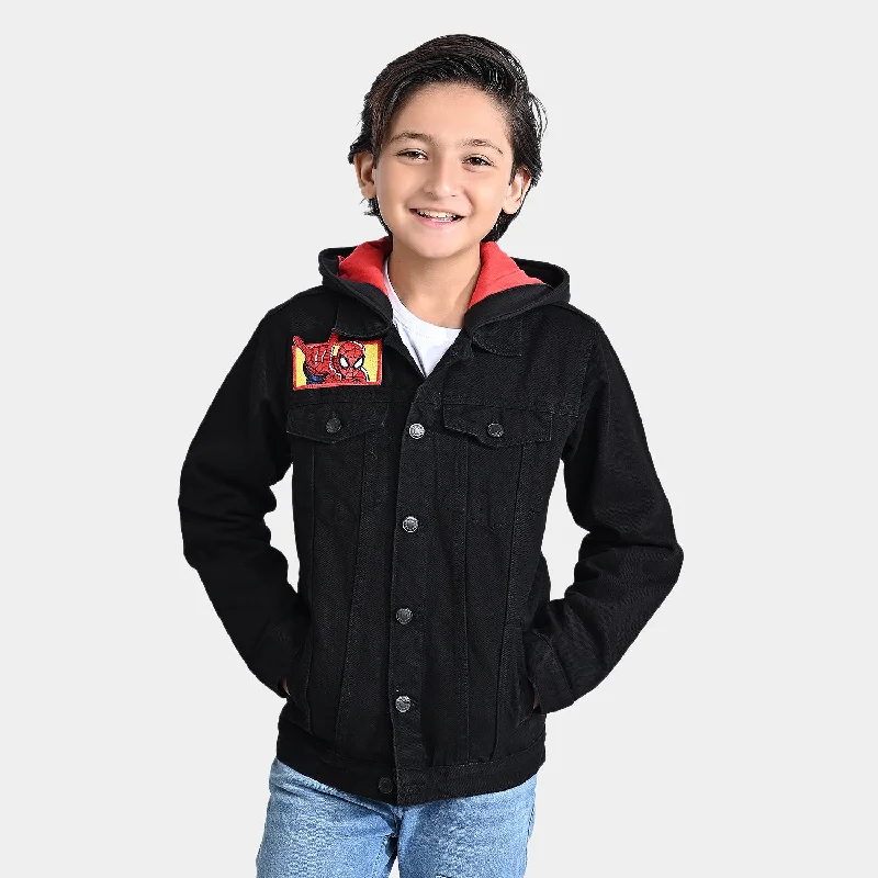 men's work jackets -Boys Denim rigid Woven Jacket-BLACK