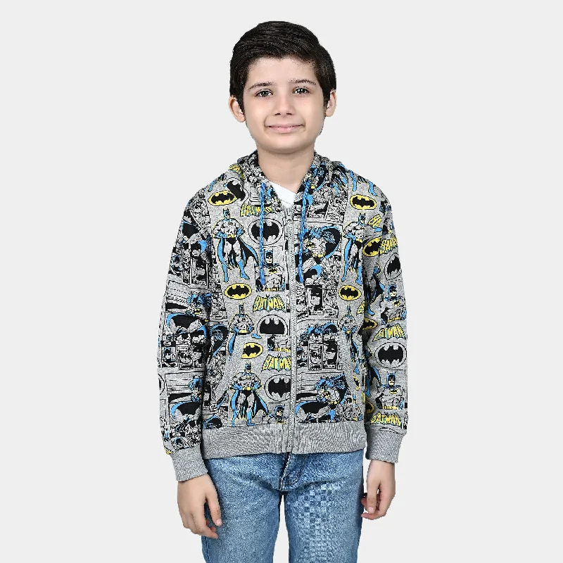 men's trench jackets for winter -Boys Fleece Knitted Jacket Printed-Htr.Grey