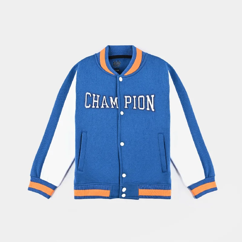 men's trench coats -Boys Fleece Knitted Jacket Champion-Blue