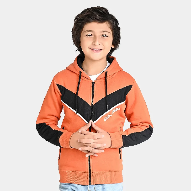 men's winter coats with fur -Boys Fleece Knitted Jacket Explorer-Apr.Orange