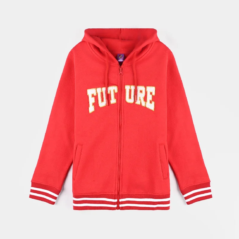 men's puffer jackets -Boys Fleece Knitted Jacket Future-Racing Red