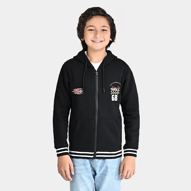 men's custom jackets -Boys Fleece Knitted Jacket Hot Wheels-Jet.Black